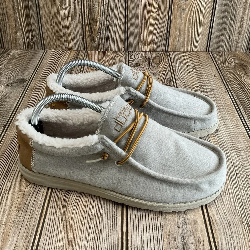 Hey Dude Wally Herringbone Grey Shoes Men's Slip on Loafers Size 8
